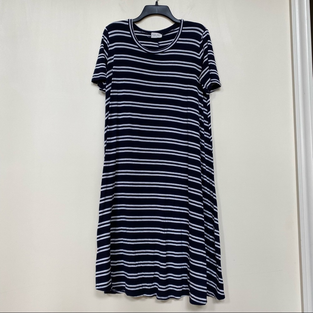 Sign Here Navy and White Striped Midi Dress